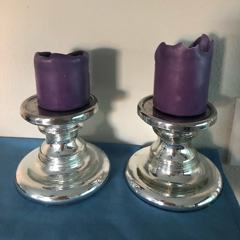 Two Silver Pillar Candle holders